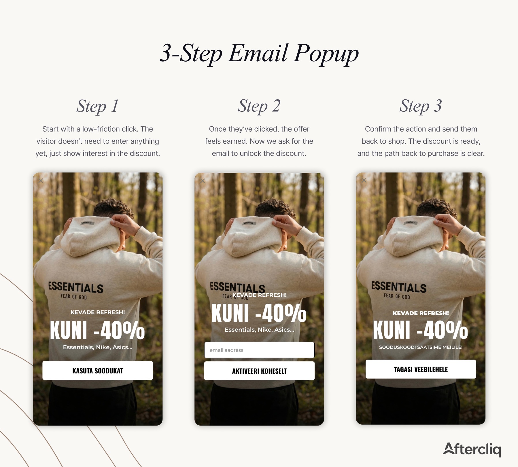 MAIN1 3-step email popup flow