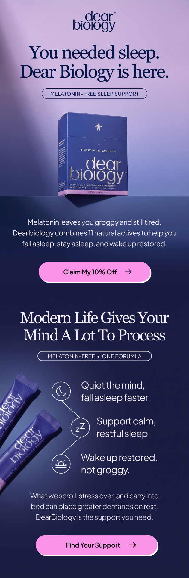 DearBiology sleep support benefits email